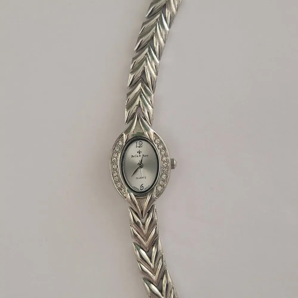 Bella & Rose Womens Watch Oval Silver Case Silver Dial Stainless Bracelet Quartz